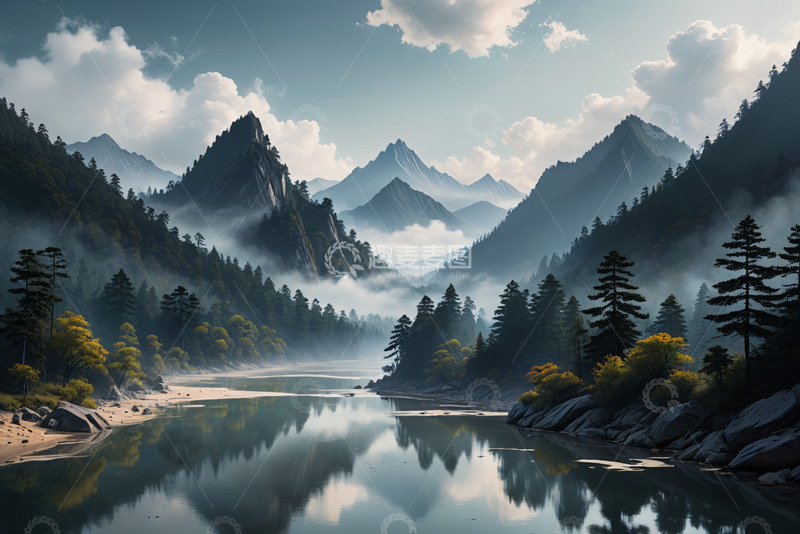 高清大图下载【趣麦麦图】-山水森林自然风光全景