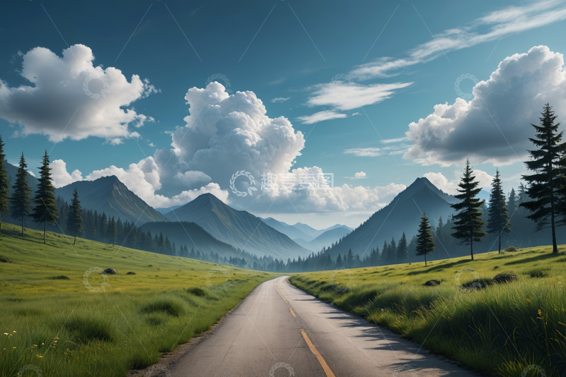 高清大图下载【趣麦麦图】山间草原公路自然风光