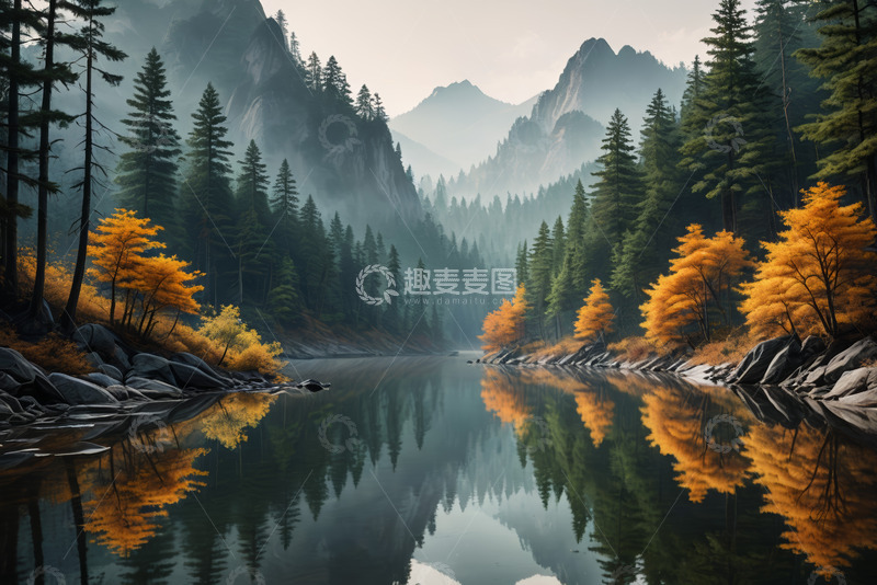 高清大图下载【趣麦麦图】山林间平静湖水自然风光