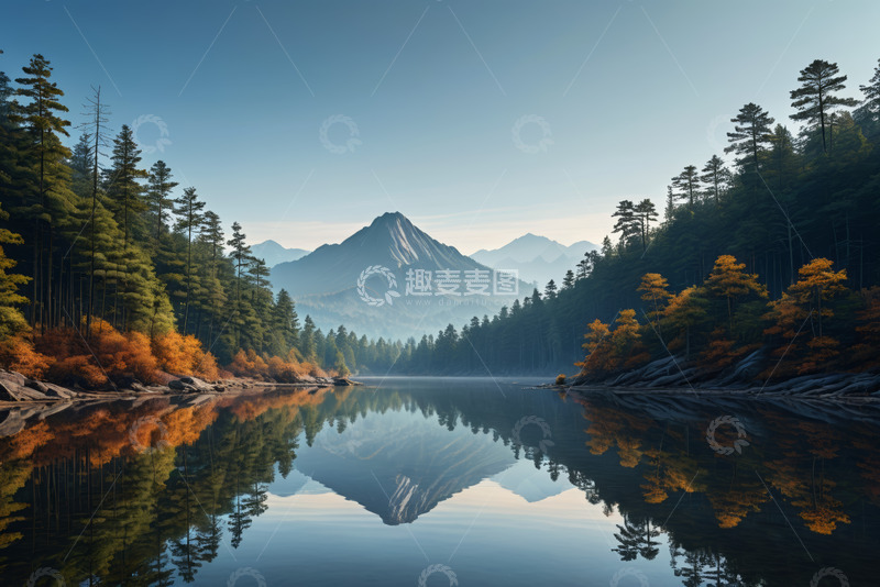 高清大图下载【趣麦麦图】山林湖泊自然风光全景