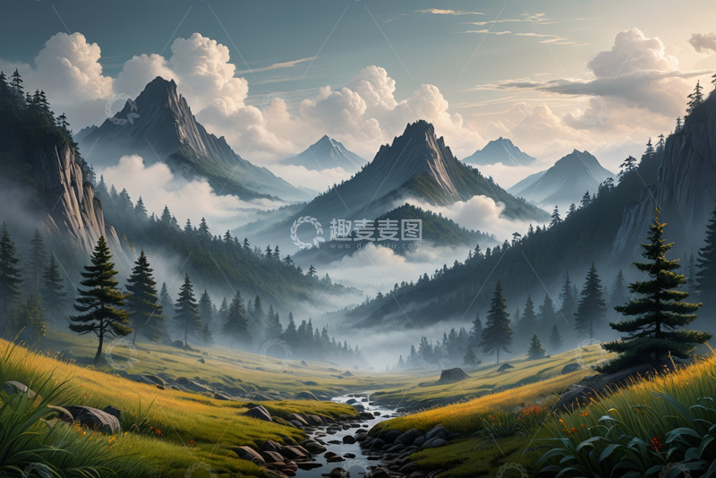 高清大图下载【趣麦麦图】山间森林自然风光全景