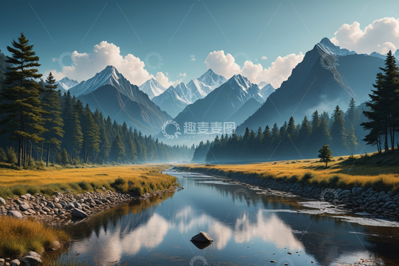 高清大图下载【趣麦麦图】山间河流森林自然风光