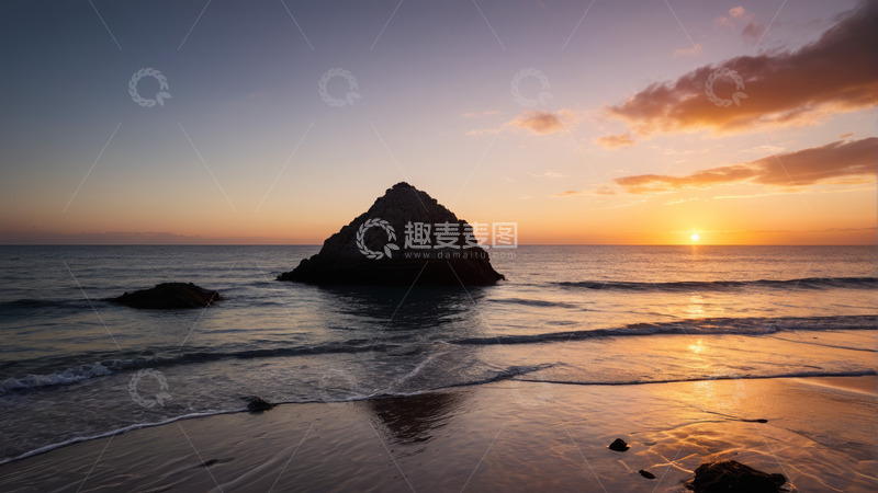 高清大图下载【趣麦麦图】海边日落时的礁石景观