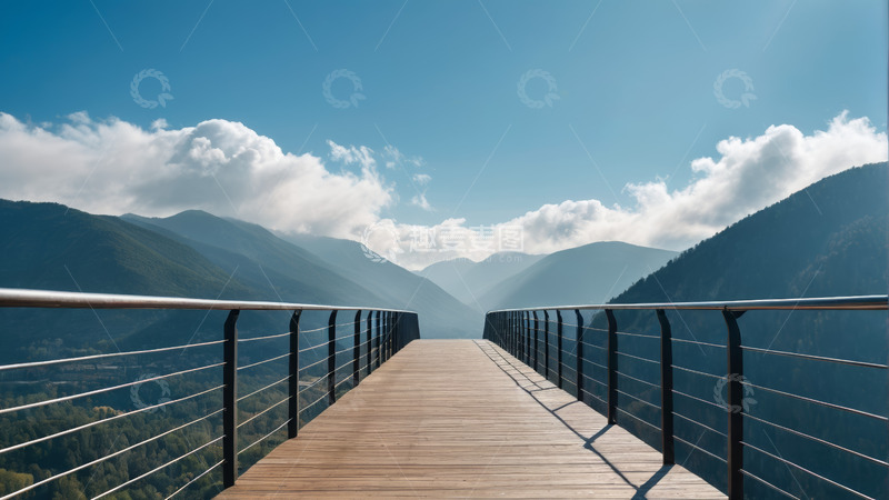 高清大图下载【趣麦麦图】山间木桥与蓝天白云景观