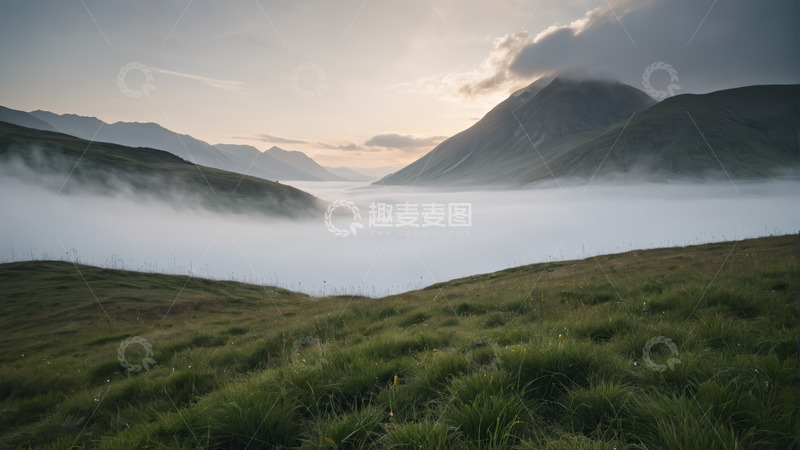 高清大图下载【趣麦麦图】山间晨雾弥漫的自然风光