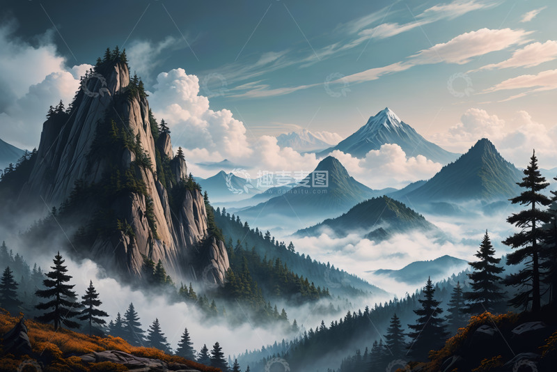 高清大图下载【趣麦麦图】山间云雾缭绕的自然风光