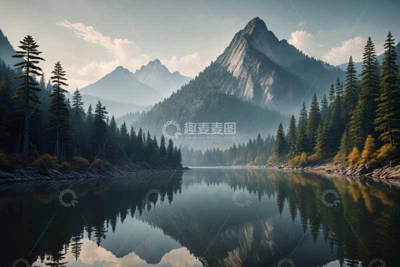 高清大图下载【趣麦麦图】山林湖泊自然风光全景