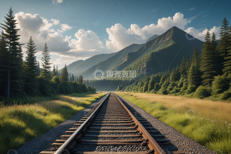 高清大图下载【趣麦麦图】山间延伸的铁路自然风光