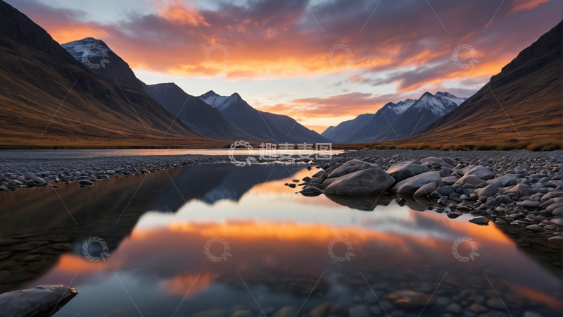 高清大图下载【趣麦麦图】山间湖泊日落自然风光