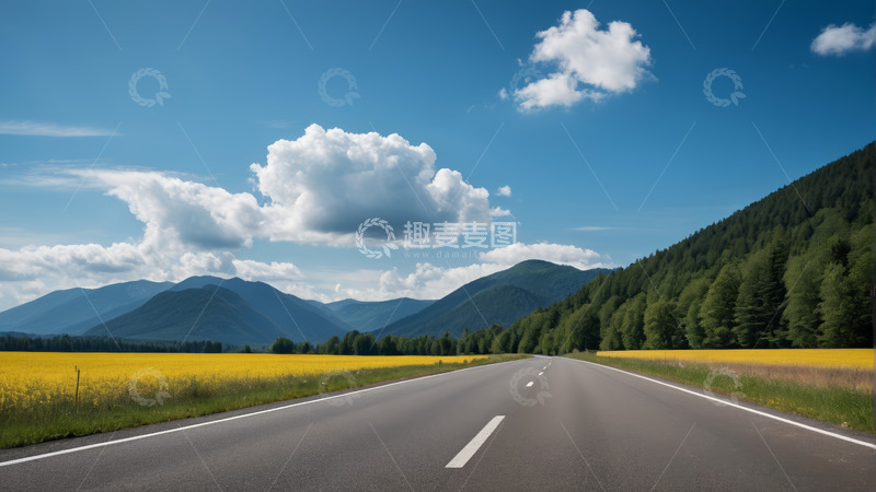 高清大图下载【趣麦麦图】田野山间的宽阔道路
