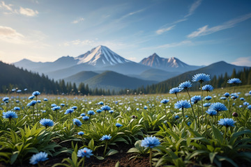 山间蓝花盛开的自然风光