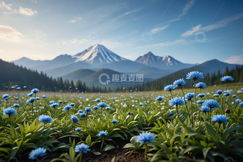 高清大图下载【趣麦麦图】山间蓝花盛开的自然风光