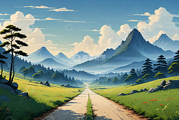 山间草地的田园风光