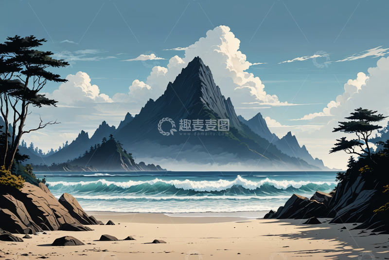 高清大图下载【趣麦麦图】海边山景自然风光