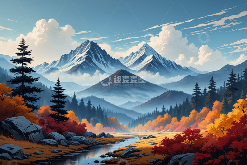 高清大图下载【趣麦麦图】秋日山林与远山风景