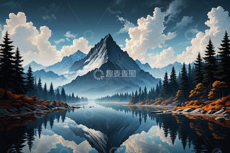 高清大图下载【趣麦麦图】山水湖泊与森林自然景观