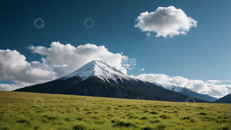 高清大图下载【趣麦麦图】草原雪山蓝天白云风景
