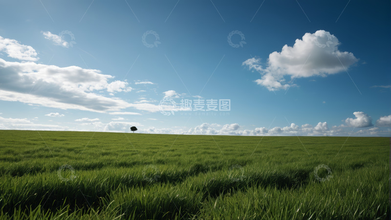 高清大图下载【趣麦麦图】广阔绿草地与蓝天白云风景