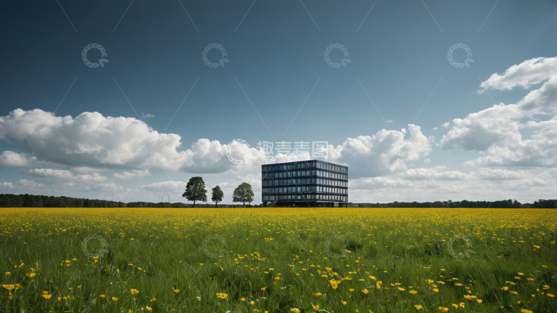 高清大图下载【趣麦麦图】田野上的现代建筑