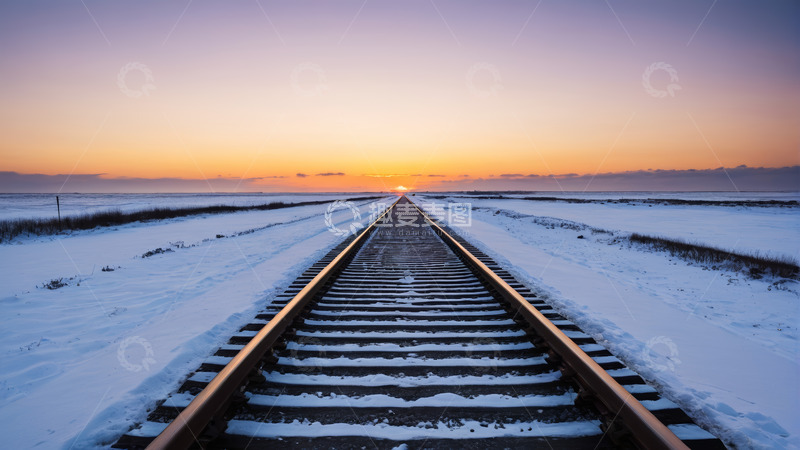 高清大图下载【趣麦麦图】雪地上延伸向远方的铁路