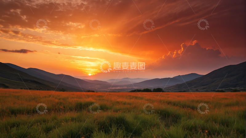 高清大图下载【趣麦麦图】草原日落全景自然风光