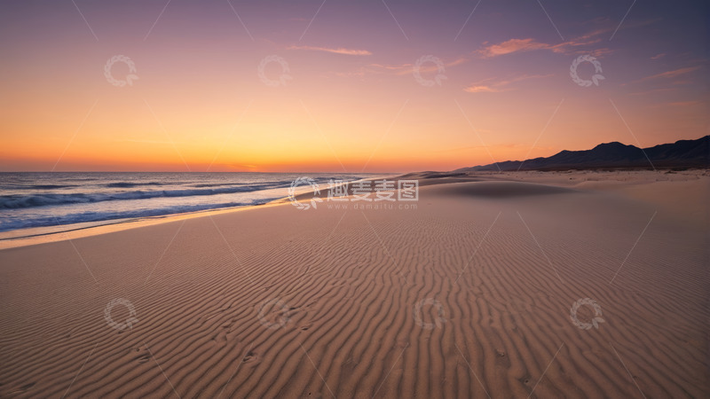 高清大图下载【趣麦麦图】日落时分的海滩与海洋景象