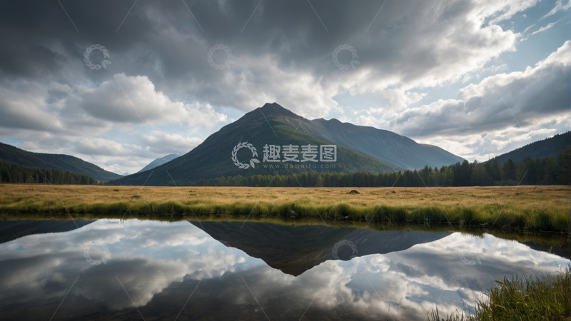 高清大图下载【趣麦麦图】山间草地湖泊自然风光