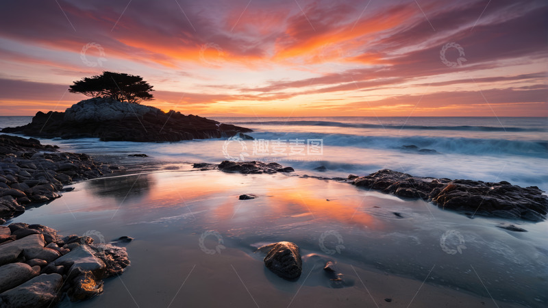 高清大图下载【趣麦麦图】海滩日落风景