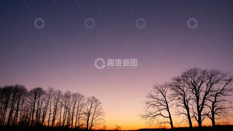 高清大图下载【趣麦麦图】黄昏时分树林与天空景色