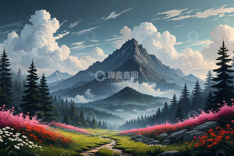 高清大图下载【趣麦麦图】山间森林花海风景