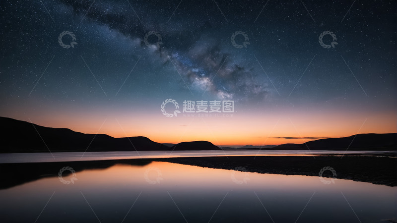 高清大图下载【趣麦麦图】湖面星空与日出景色