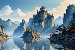 山水间中式古建筑风景