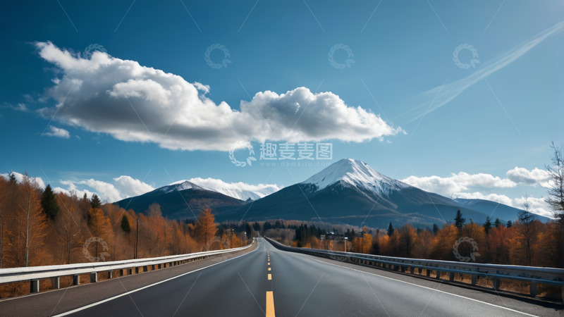 高清大图下载【趣麦麦图】秋日公路与雪山远景