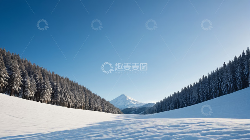 高清大图下载【趣麦麦图】雪山下的冬日森林雪景