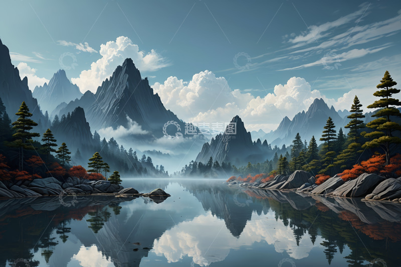 高清大图下载【趣麦麦图】山水湖泊自然风光全景