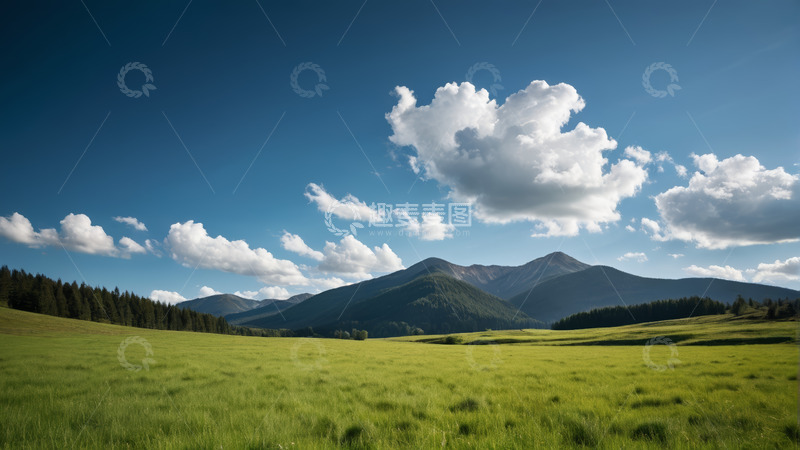 高清大图下载【趣麦麦图】草原山脉蓝天白云自然风景