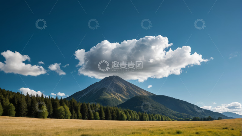 高清大图下载【趣麦麦图】蓝天白云下的山林原野风光