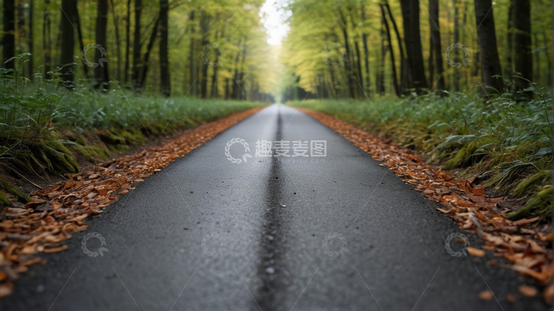 高清大图下载【趣麦麦图】林间落叶覆盖的道路
