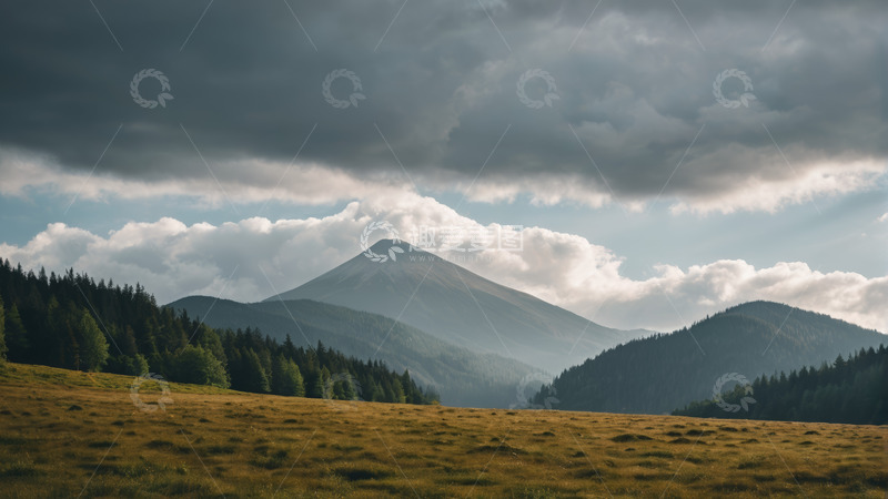 高清大图下载【趣麦麦图】山间草原与云雾景观
