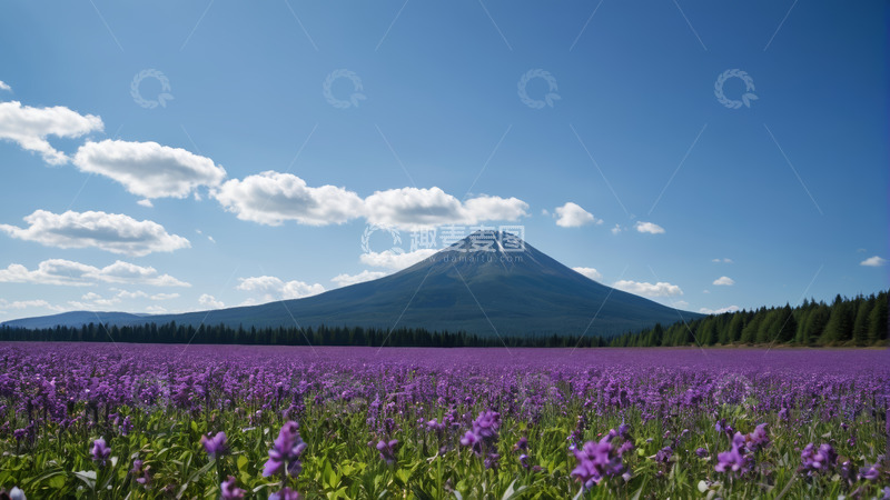 高清大图下载【趣麦麦图】日本富士山下的紫色花田风景