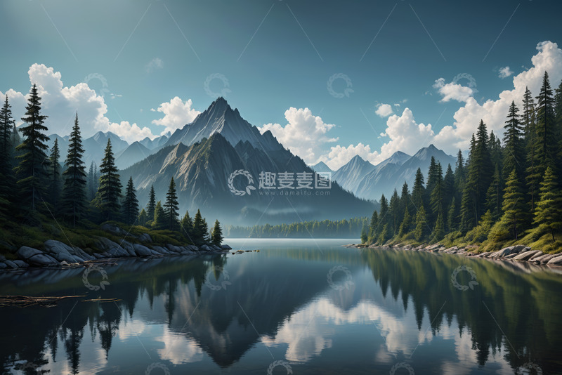 高清大图下载【趣麦麦图】山林湖泊自然风光全景