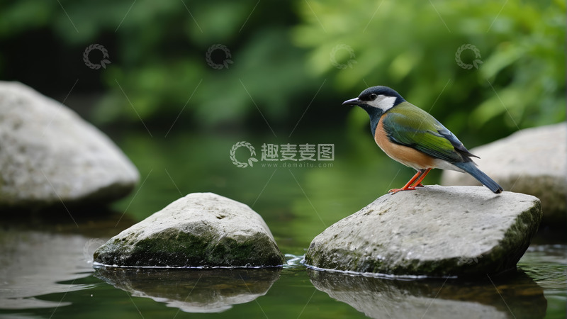 高清大图下载【趣麦麦图】岩石上栖息的彩色小鸟