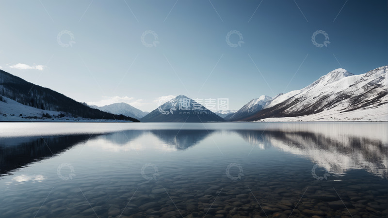 高清大图下载【趣麦麦图】雪山湖泊自然风光全景