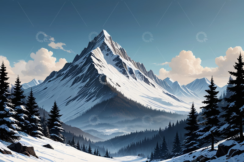 高清大图下载【趣麦麦图】雪山森林自然风光