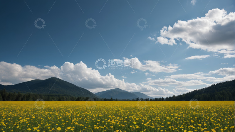 高清大图下载【趣麦麦图】黄色花海与远山蓝天景观