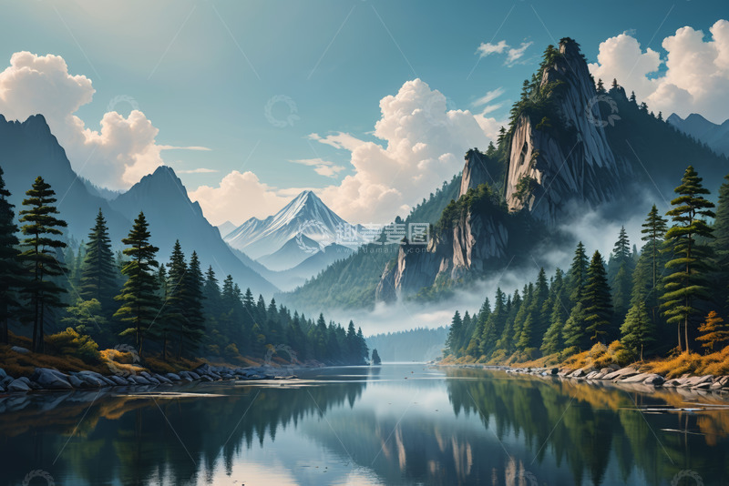 高清大图下载【趣麦麦图】山林间宁静清澈湖泊风景