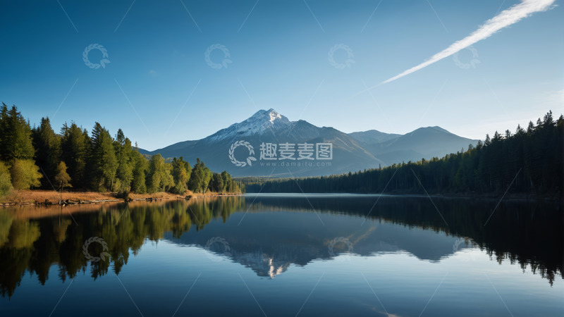 高清大图下载【趣麦麦图】山林湖泊与雪山自然风光