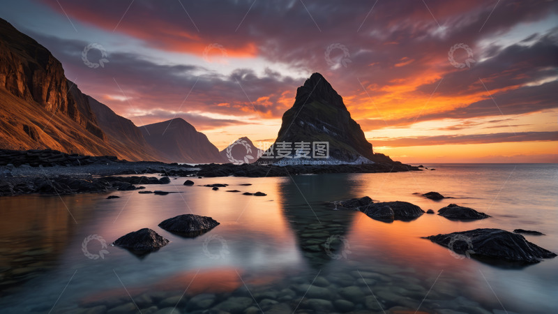 高清大图下载【趣麦麦图】海边日落山景风光