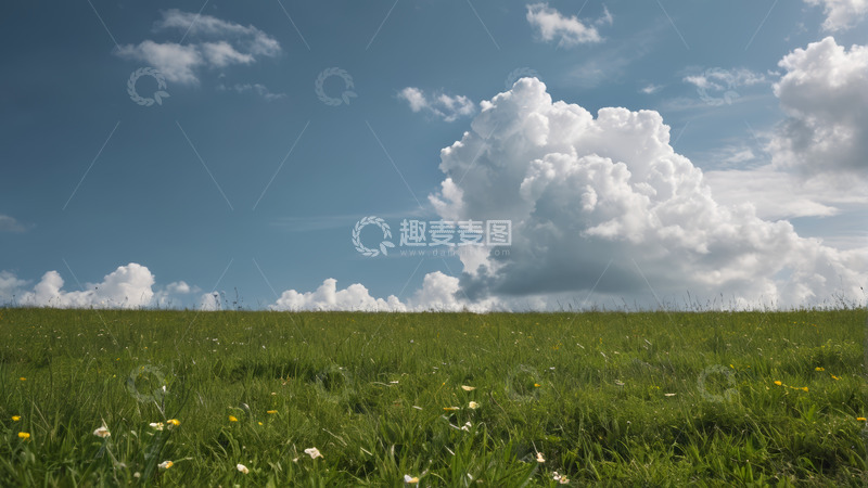 高清大图下载【趣麦麦图】蓝天白云下的绿色草地景观