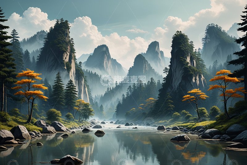 高清大图下载【趣麦麦图】山林间河流自然风光